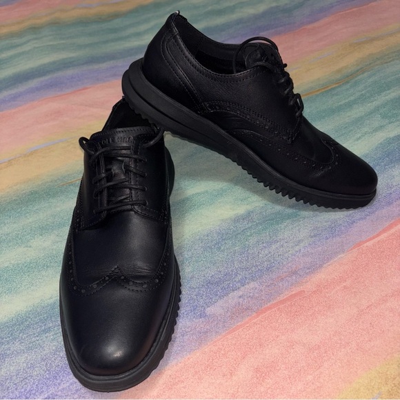 Cole Haan Grand+ Wingtip Oxford Men Size 11.5 Black Leather Comfort Shoes C36938